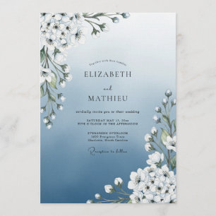 Convite Casamento Floral Etéreo Azul Céu