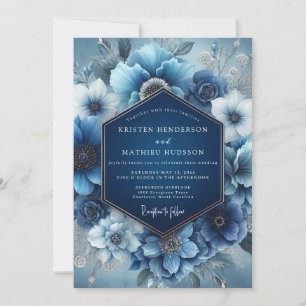 Convite Casamento Floral Etéreo Azul Desbotado