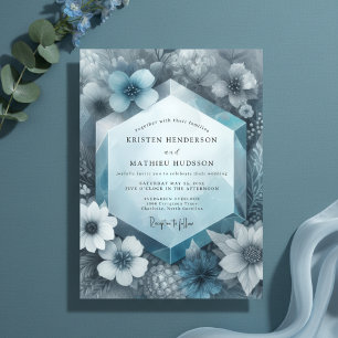Convite Casamento Floral Etéreo Azul Desbotado