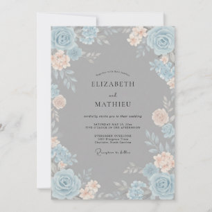 Convite Casamento Floral Etéreo Azul Pêssego