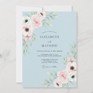 Convite Casamento Floral Etéreo Azul Pó