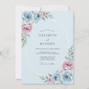 Convite Casamento Floral Etéreo Azul Pó