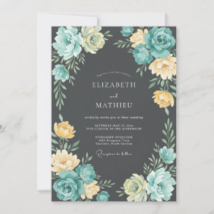 Convite Casamento Floral Etéreo Azul-Verde Amarelo