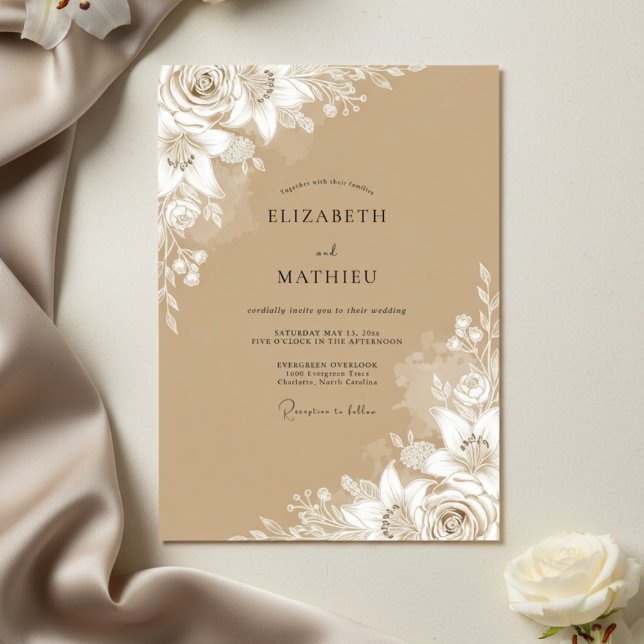Convite Casamento Floral Etéreo Bege (Criador carregado)