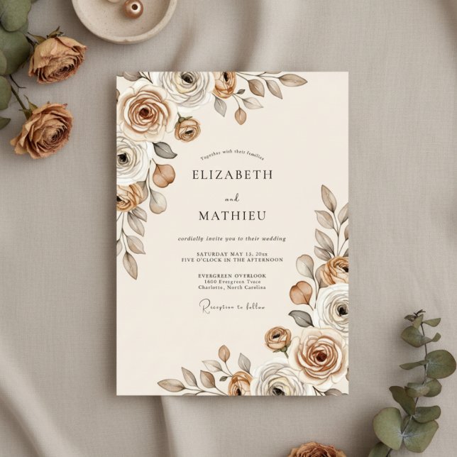 Convite Casamento Floral Etéreo Bege (Criador carregado)