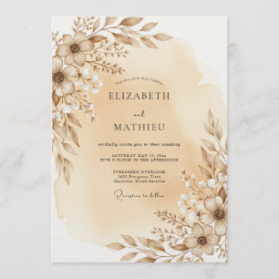 Convite Casamento Floral Etéreo Bege
