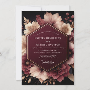 Convite Casamento Floral Etéreo Borgonha
