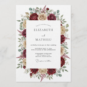 Convite Casamento Floral Etéreo Borgonha