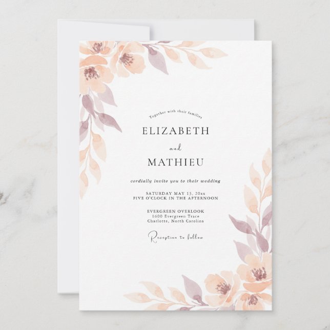 Convite Casamento Floral Etéreo Champagne (Frente)