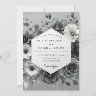 Convite Casamento Floral Etéreo Cinza Ardosia