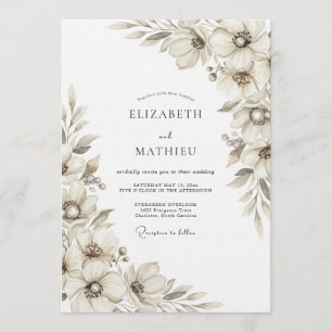Convite Casamento Floral Etéreo Creme