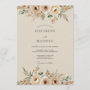 Convite Casamento Floral Etéreo Creme