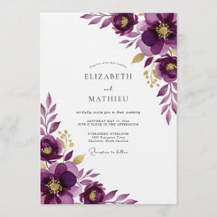 Convite Casamento Floral Etéreo de Ameixa