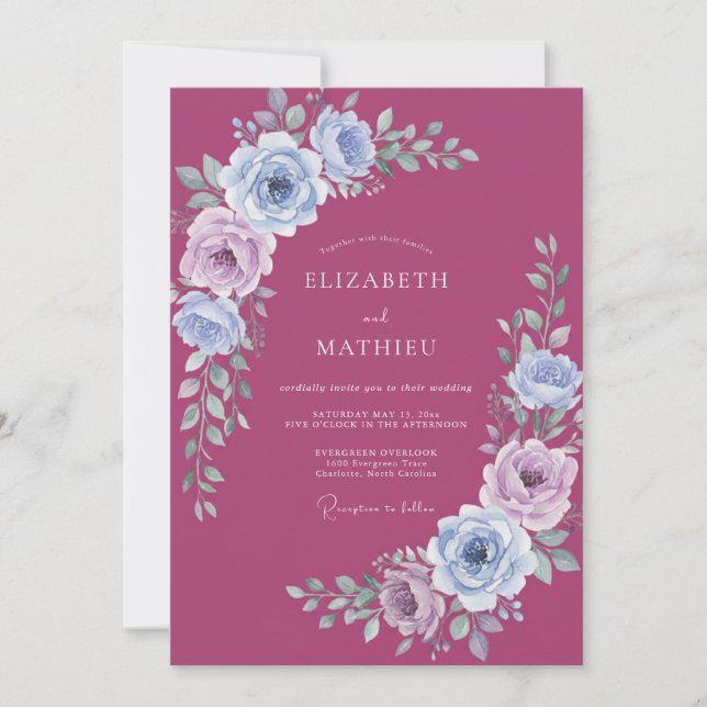 Convite Casamento Floral Etéreo de Ameixa em Flor (Frente)