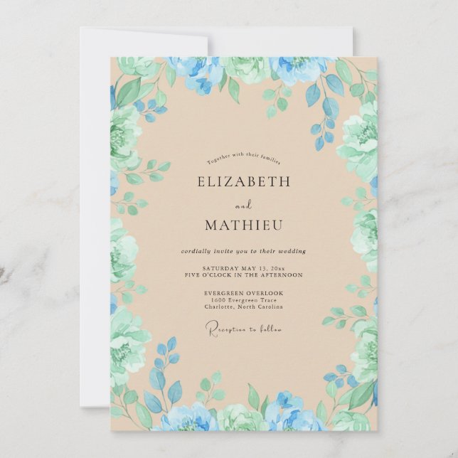 Convite Casamento Floral Etéreo de Espuma do Mar (Frente)