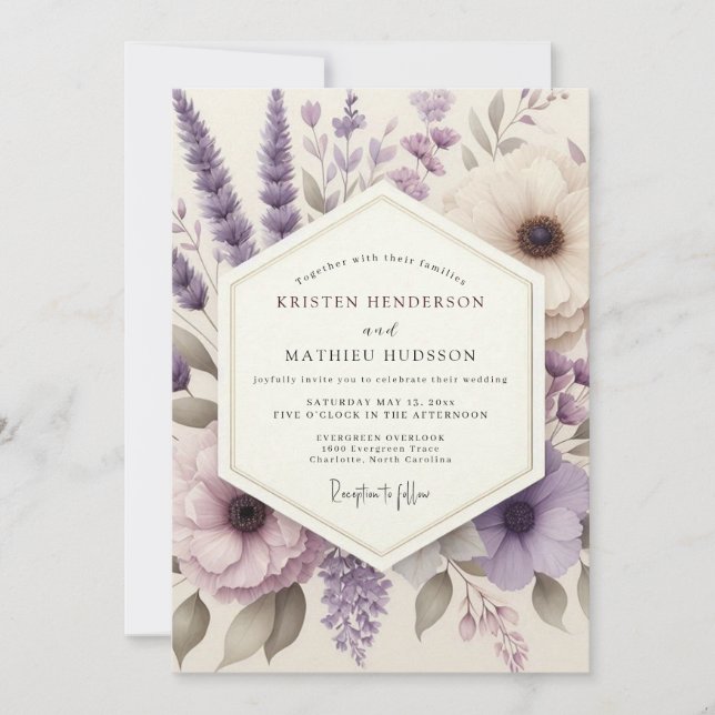 Convite Casamento Floral Etéreo de Lavanda (Frente)