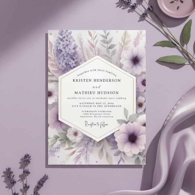 Convite Casamento Floral Etéreo de Lavanda (Criador carregado)