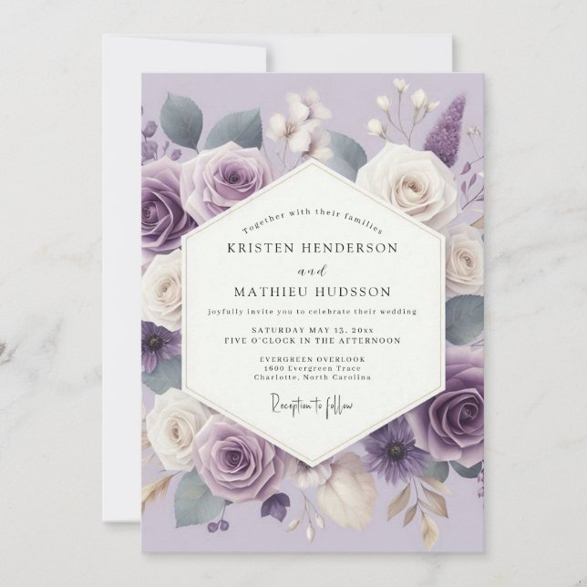 Convite Casamento Floral Etéreo de Lavanda (Frente)