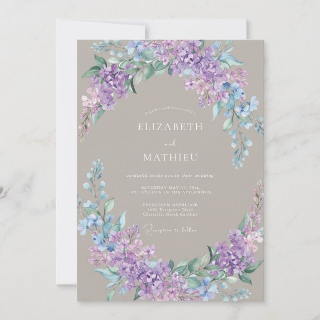 Convite Casamento Floral Etéreo de Lavanda Pálida (Frente)
