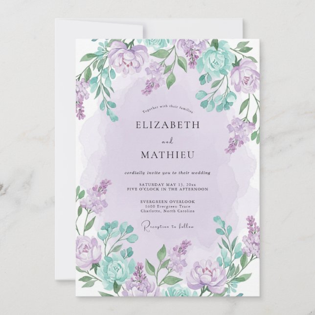 Convite Casamento Floral Etéreo de Lavanda Primavera (Frente)