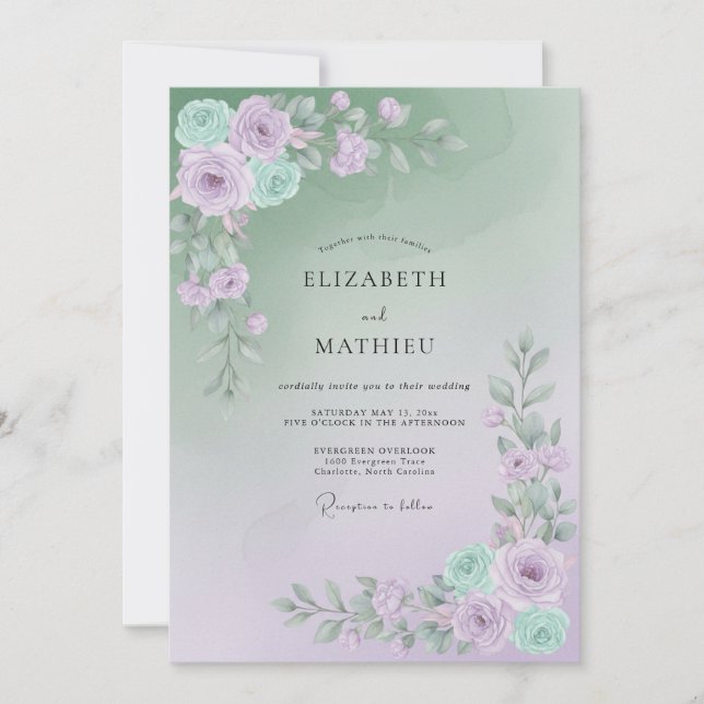 Convite Casamento Floral Etéreo de Lavanda Salvia (Frente)