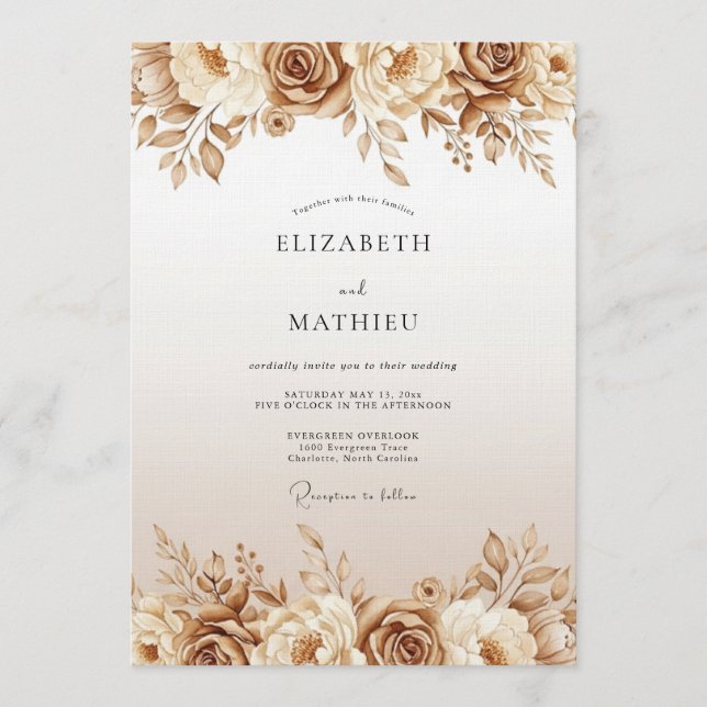 Convite Casamento Floral Etéreo de Ócre (Frente)