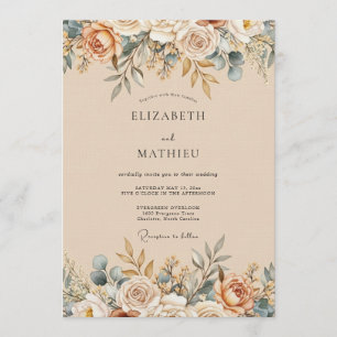 Convite Casamento Floral Etéreo de Pêssego