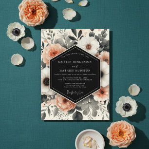 Convite Casamento Floral Etéreo de Pêssego