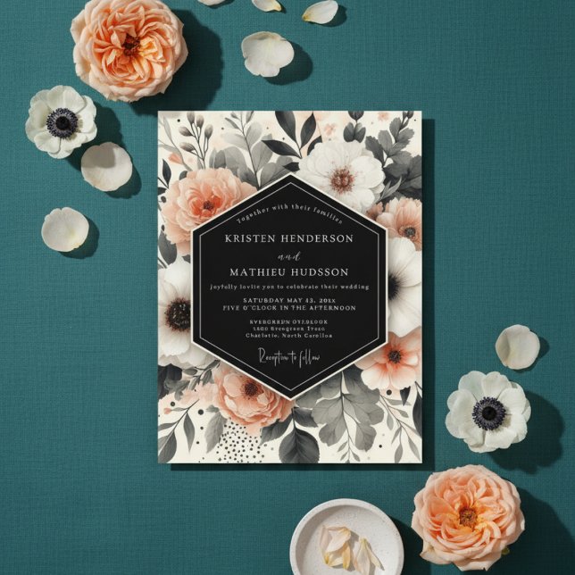 Convite Casamento Floral Etéreo de Pêssego (Criador carregado)