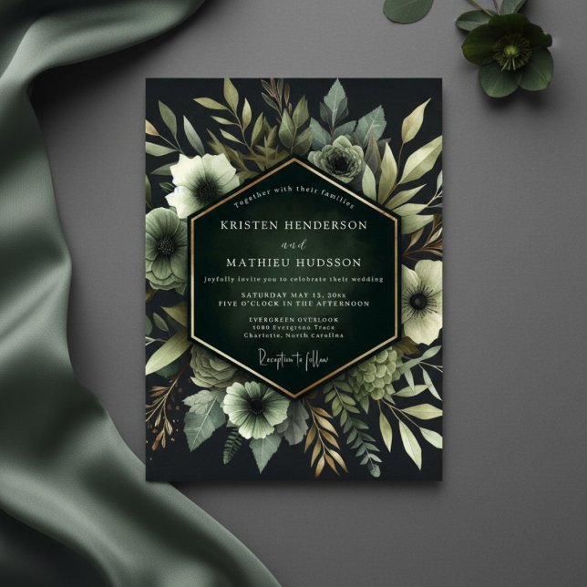 Convite Casamento Floral Etéreo Esmeralda (Criador carregado)