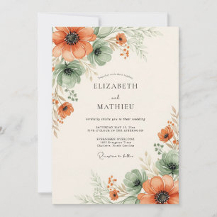 Convite Casamento Floral Etéreo Laranja