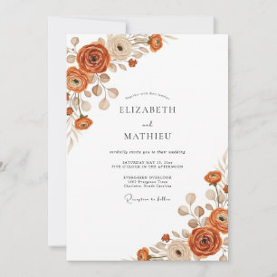 Convite Casamento Floral Etéreo Laranja Queimada