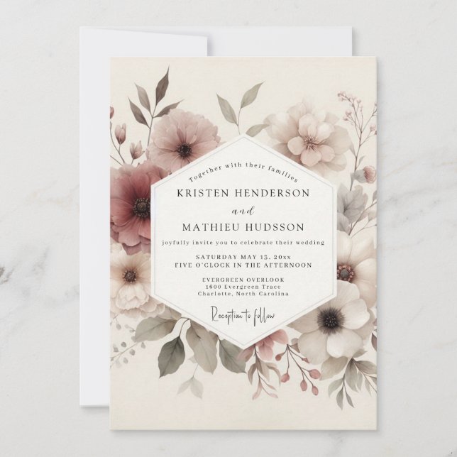 Convite Casamento Floral Etéreo Malva (Frente)