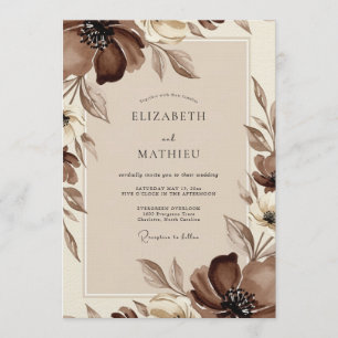 Convite Casamento Floral Etéreo Marrom