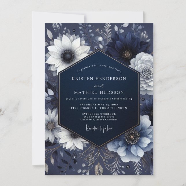 Convite Casamento Floral Etéreo Naval (Frente)