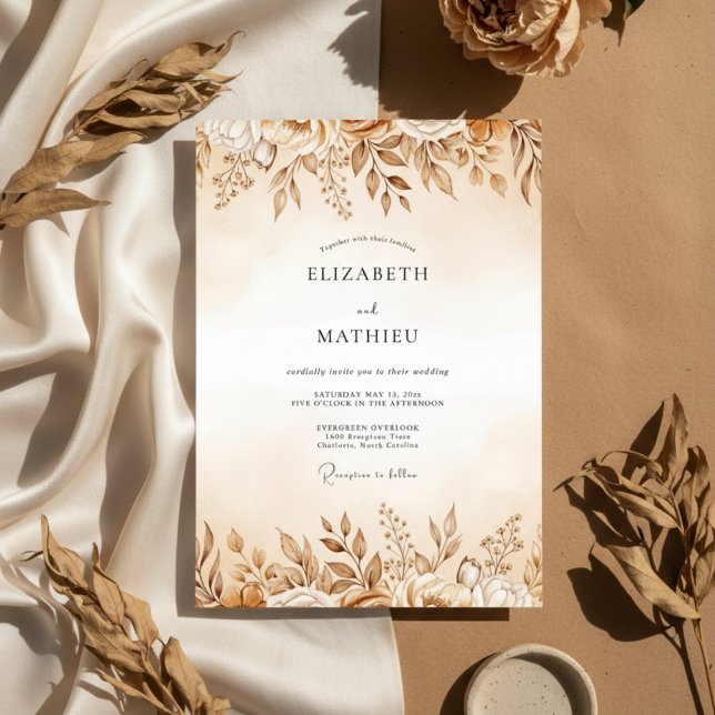 Convite Casamento Floral Etéreo Ocre (Criador carregado)