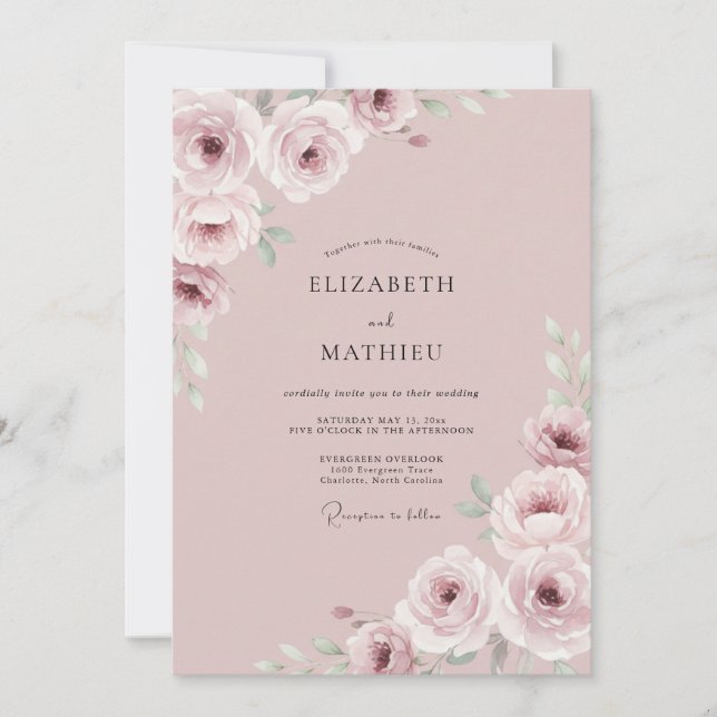 Convite Casamento Floral Etéreo Rosa (Frente)