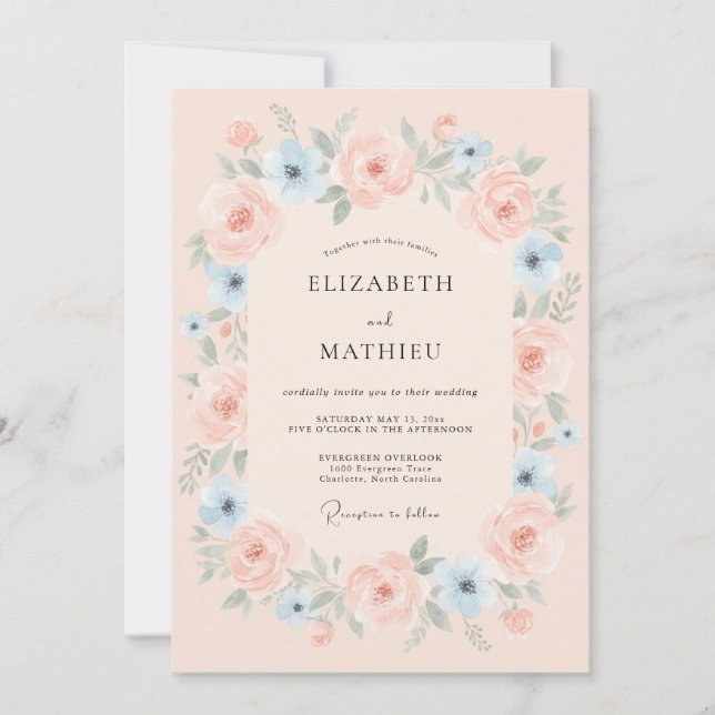 Convite Casamento Floral Etéreo Rosa (Frente)