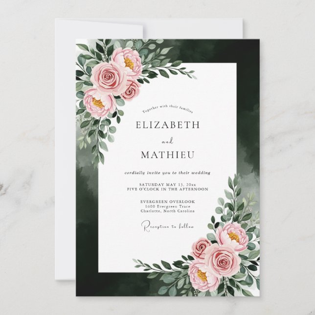 Convite Casamento Floral Etéreo Rosa (Frente)