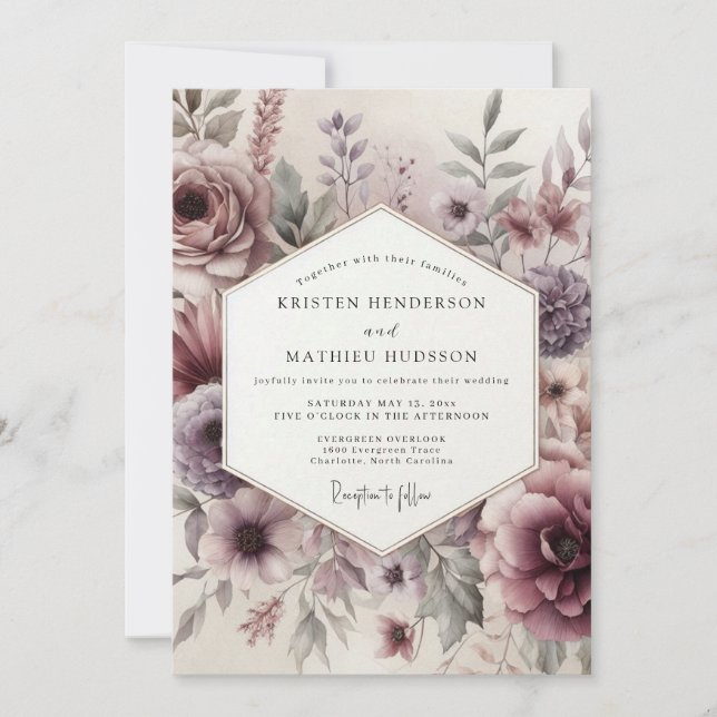 Convite Casamento Floral Etéreo Rosa (Frente)