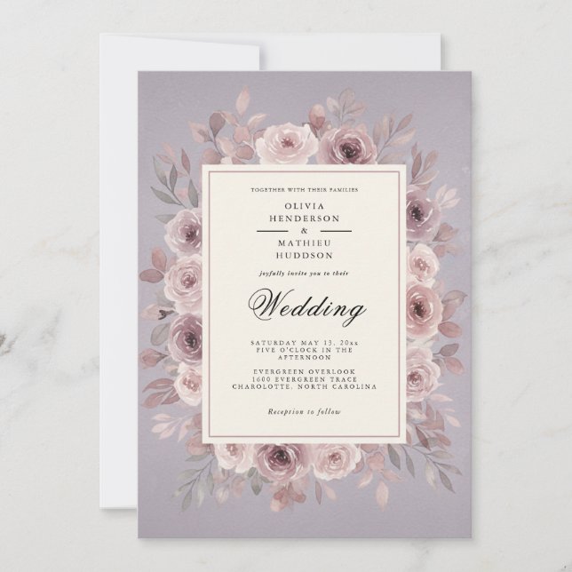 Convite Casamento Floral Etéreo Rosa (Frente)