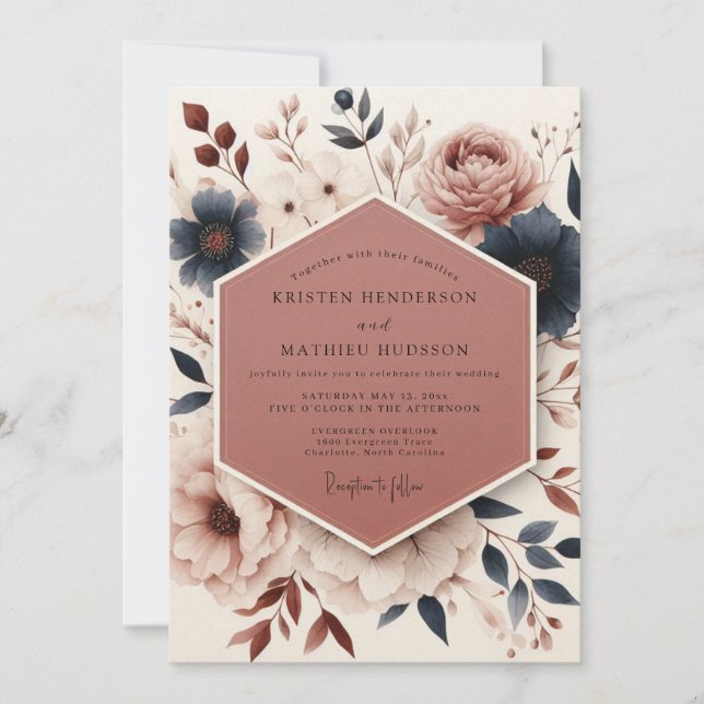 Convite Casamento Floral Etéreo Rosa Empoeirado (Frente)