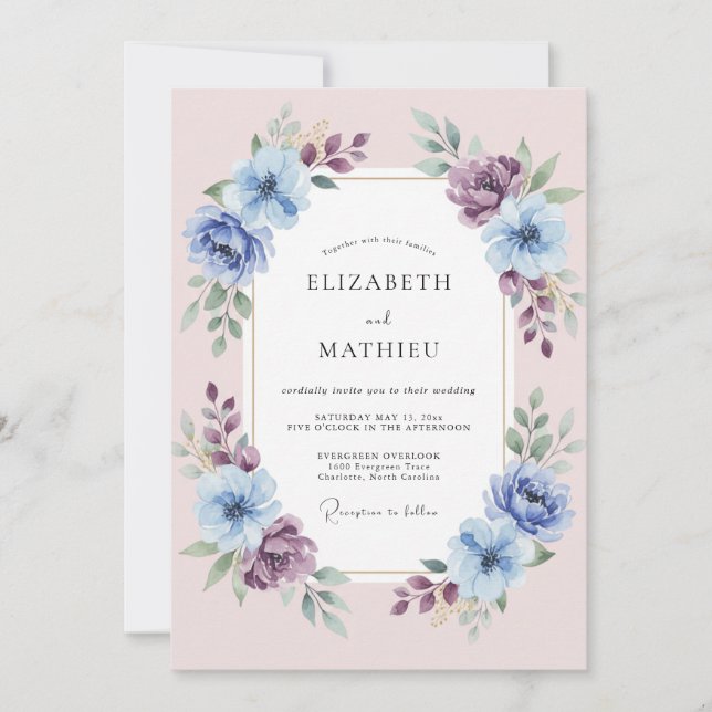 Convite Casamento Floral Etéreo Rosa Lavanda (Frente)