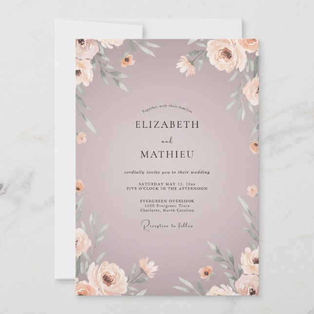 Convite Casamento Floral Etéreo Rosa Suave (Frente)