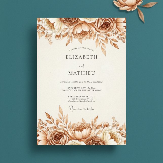Convite Casamento Floral Etéreo Sépia (Criador carregado)