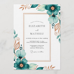 Convite Casamento Floral Etéreo Turquesa