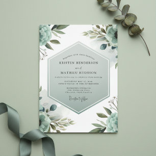 Convite Casamento Floral Etéreo Turquesa