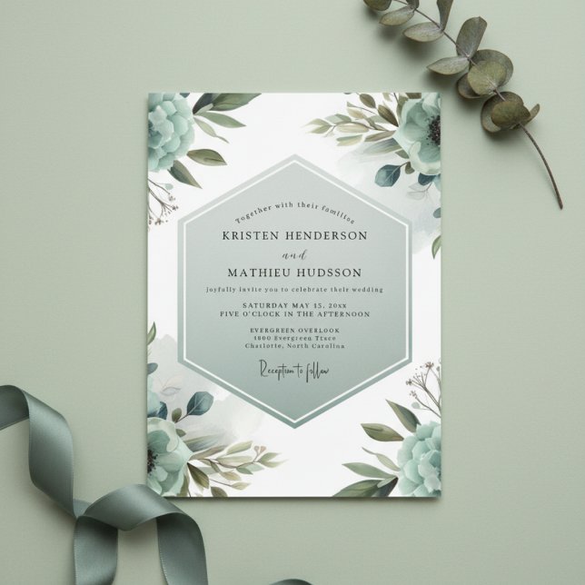 Convite Casamento Floral Etéreo Turquesa (Criador carregado)