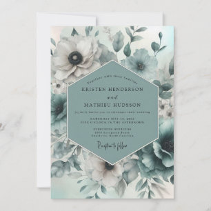 Convite Casamento Floral Etéreo Turquesa