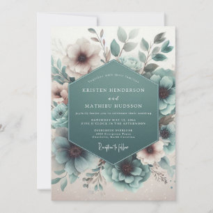 Convite Casamento Floral Etéreo Turquesa